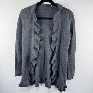 Magaschoni 100% Cashmere Ruffle Cardigan Open Front Gray Women’s Size XS